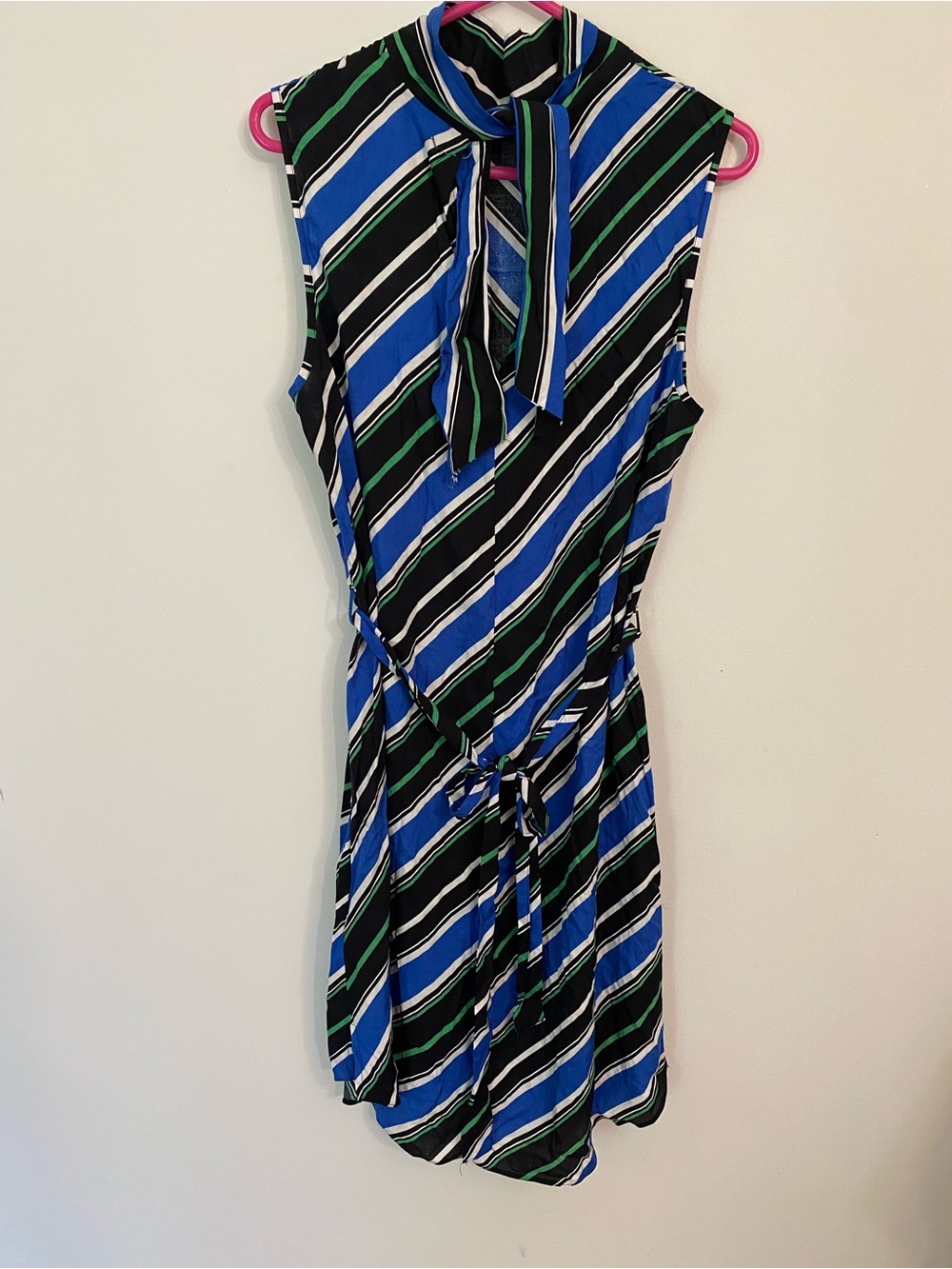 Dorothy Perkins Striped Tied neck Dress in Blue, Black, White & Green